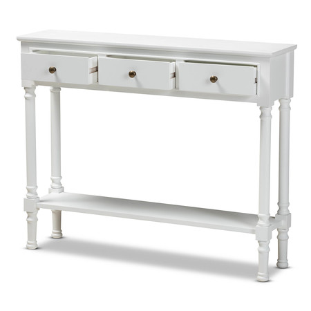 Baxton Studio Calvin White Finished Wood 3-Drawer Entryway Console Table 165-10697